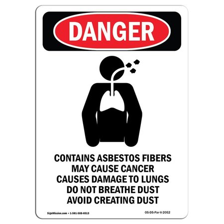 SIGNMISSION OSHA Danger Sign, 24" Height, Aluminum, PORTRAIT Contains Asbestos Fibers, Portrait OS-DS-A-1824-V-2052